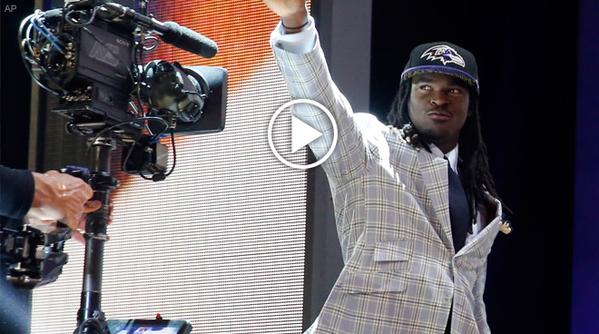 First-round pick Breshad Perriman reacts to being…
